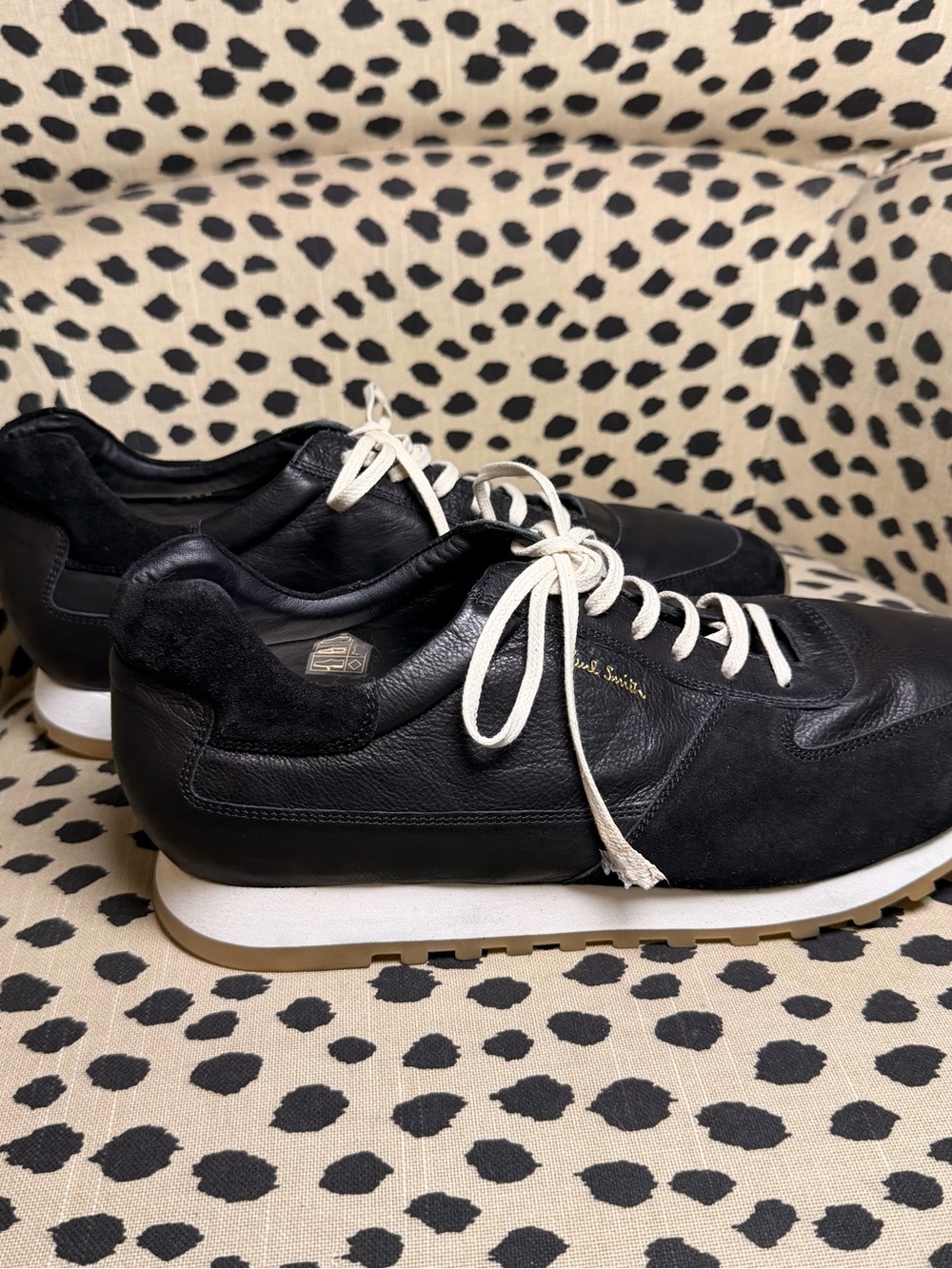 Paul Smith Black Leather & Suede Men's Sneakers with Cream Laces - Picture 4 of 6
